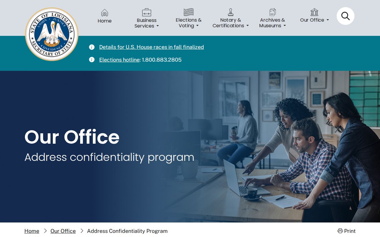 Louisiana Address Confidentiality Program eligibility and substitute-address page